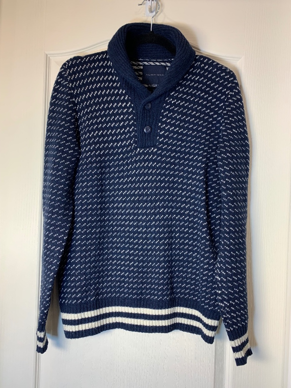 American Eagle Men’s Shawl Collar Knit Sweater Navy White Preppy Grandpacore XS